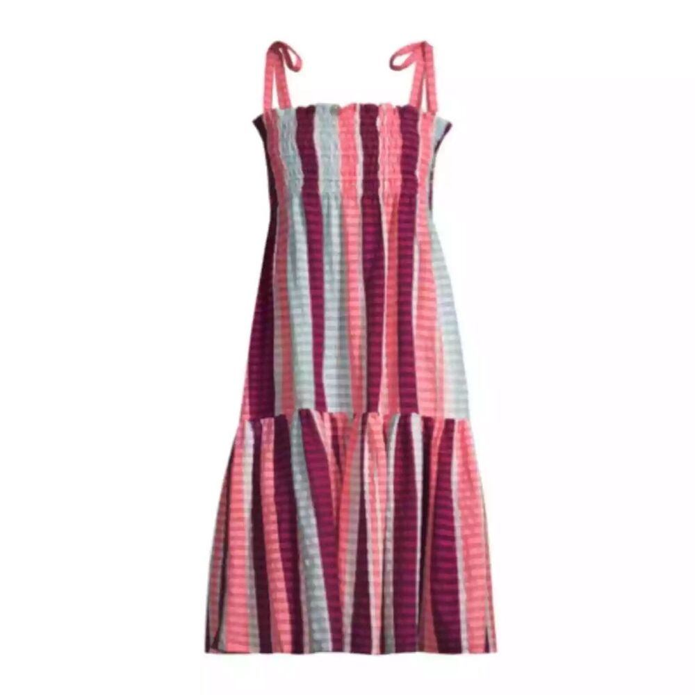 Tanya Taylor women Leandra Smocked Striped Cotton Cover Up Dress size Large $295